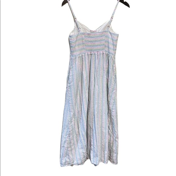 ModCloth Clearly Charisma Pastel Multicolor Stripe Smocked Button Midi Dress - Picture 5 of 7